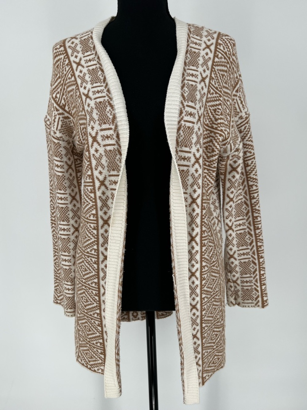 OLD NAVY Open-Front‎ Brown & Cream Patterned Women's Cardigan Sweater